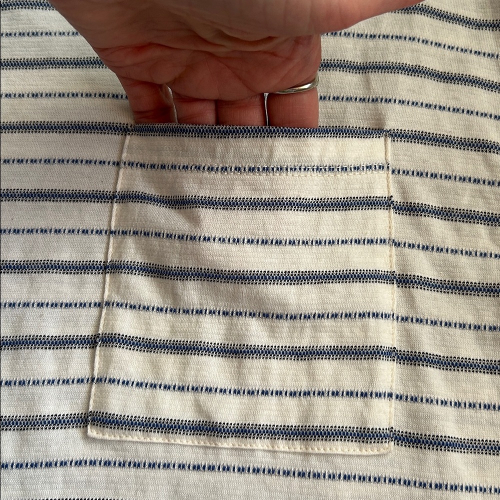 Madewell Jacquard cream blue cotton blend boxy Stripe Pocket Tee L - Picture 8 of 12